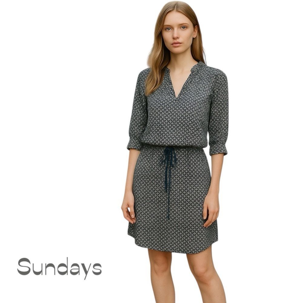 Sundays Blue White Polka Dot Blouson Boho EuroGirl Dress Size 0